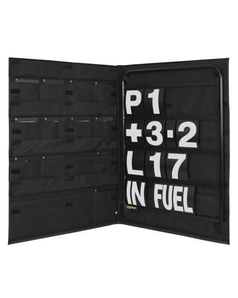 B-G Racing Standard Black Pit Board Kit- White Numbers & Bag