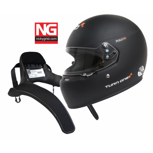 Turn One Racing Helmet & Stand 21 FHR Bundle